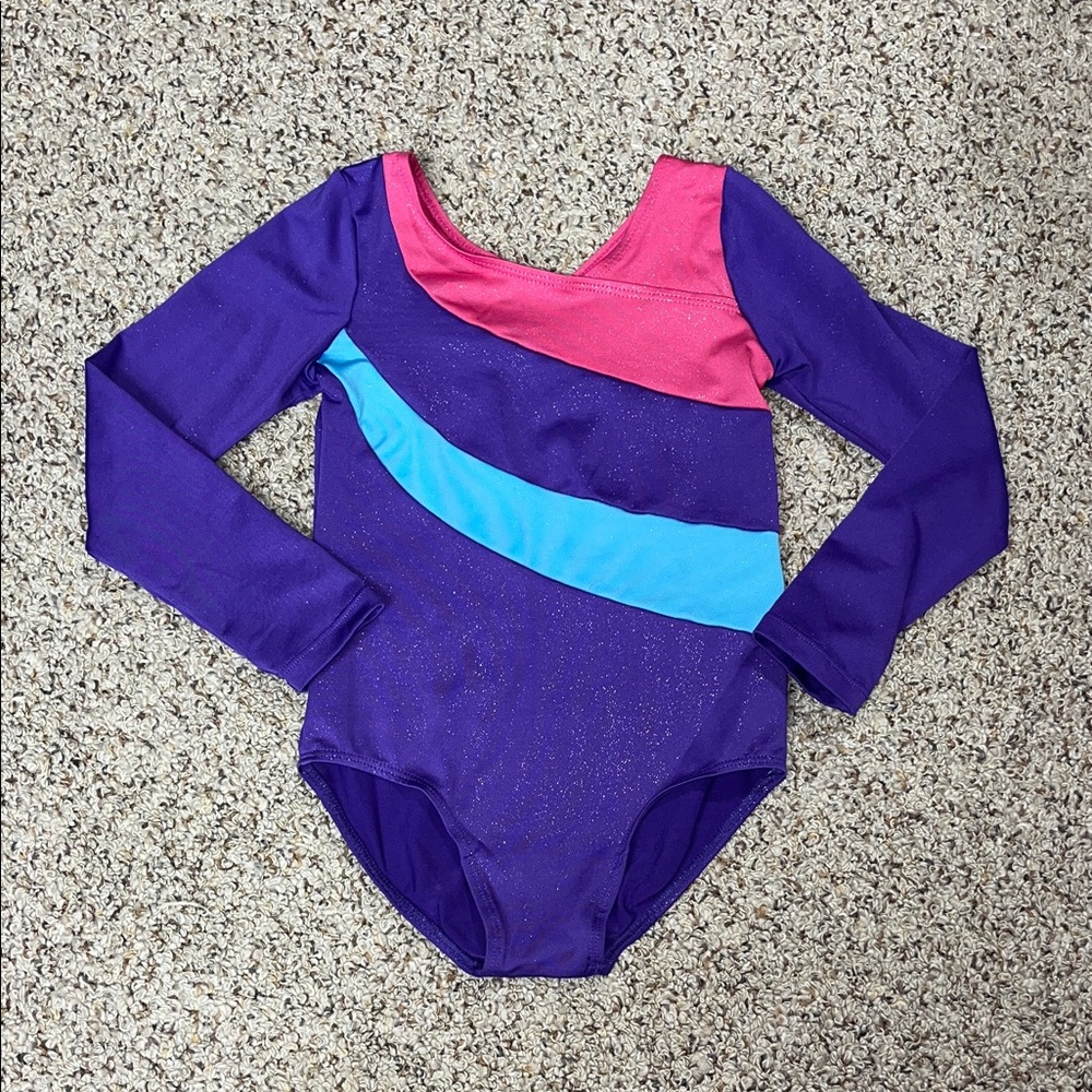 Source Unknown Purple and Pink Kids Bodysuit gymnastics leotard